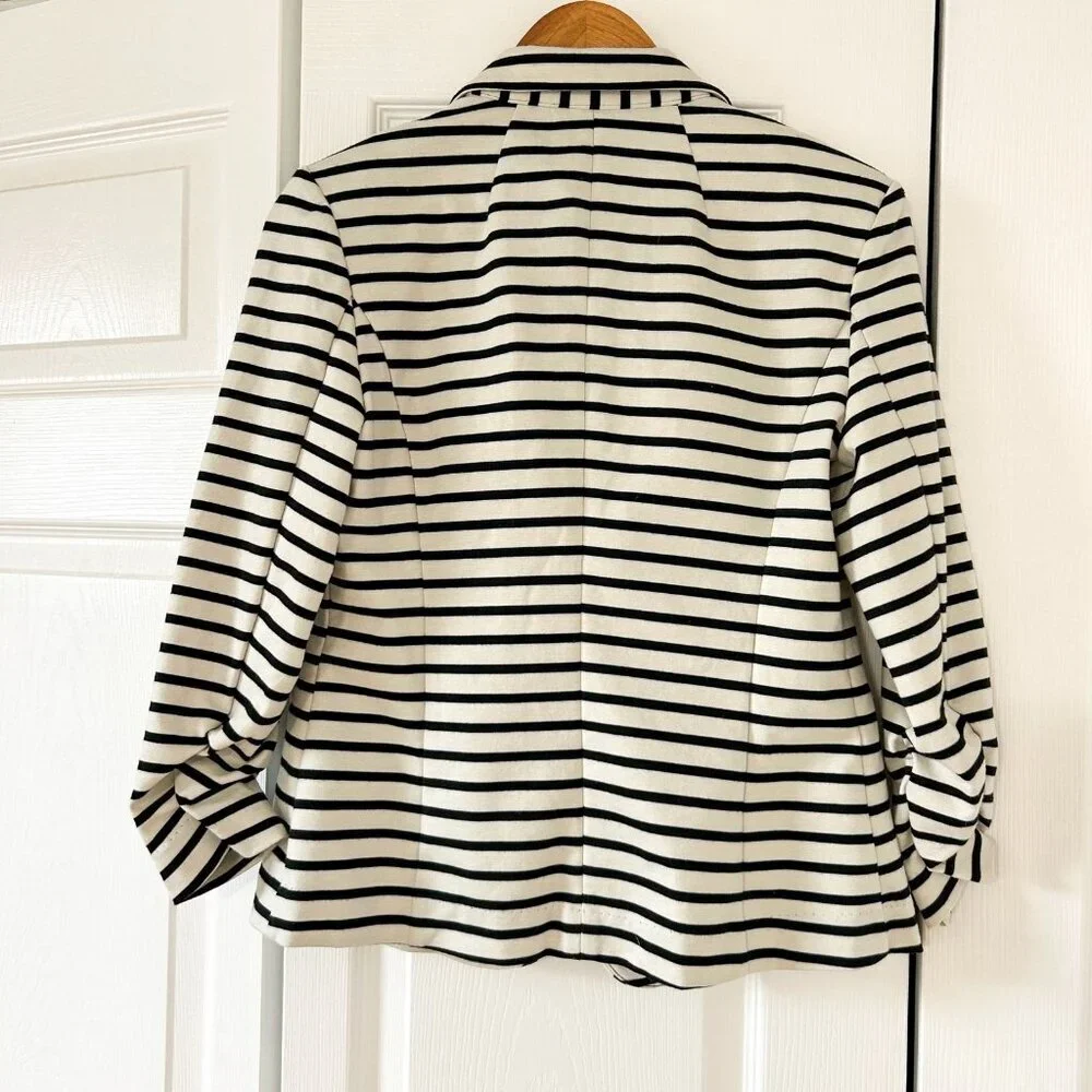 Christian Siriano NY Black White Striped Blazer Jacket EUC Size M Stretch Knit - Picture 3 of 5